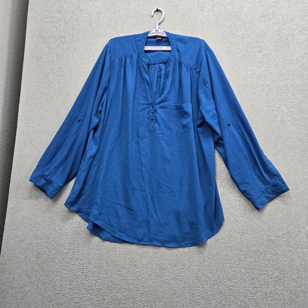 Torrid Women Blouse 3 Blue Button V-Neck Popover Long Sleeve Pockets Tunic